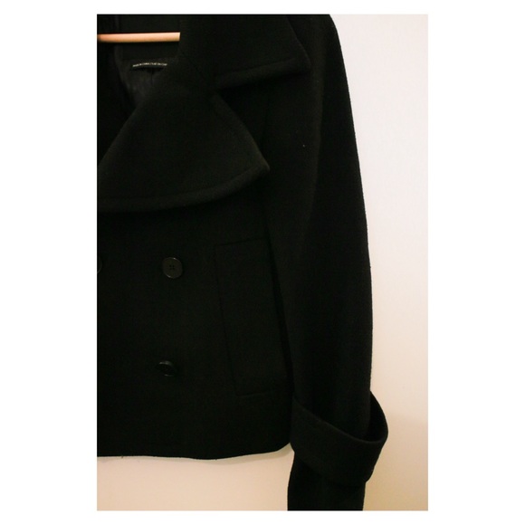 Black Wool Nylon Double Breasted Cropped Coat - Picture 5 of 8
